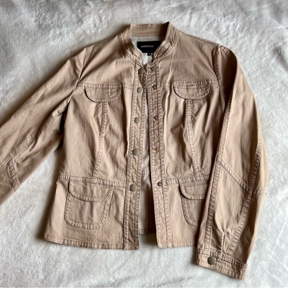 Dressy button up jacket, color khaki, size small
